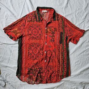 Two-Sided Brand Aztec Floral Pattern Long Sleeve Button Down Shirt Adult L